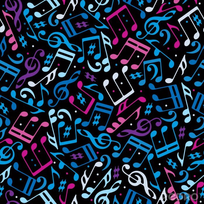 Behang Vector kleurrijke gestippelde muziek naadloos patroon met muzieknoten