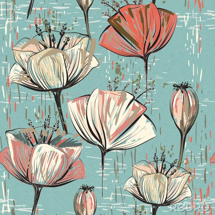 Behang Vector kleurrijke tulpen patroon. Naadloos kan worden gebruikt voor behang, vult, webpagina achtergrond, oppervlaktestructuren