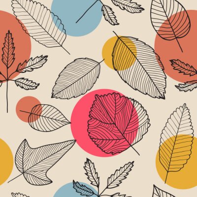 Behang Vector leaves seamless pattern, hand drawn autumn background.