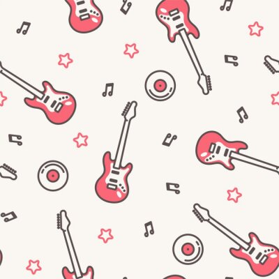 Behang Vector muziek patroon met gitaren.