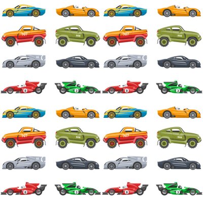 Behang Vector naadloos patroon achtergrondluxeauto vervoer gedetailleerd auto bedrijfsvervoerontwerp.