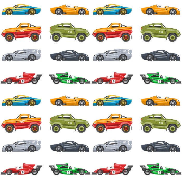 Behang Vector naadloos patroon achtergrondluxeauto vervoer gedetailleerd auto bedrijfsvervoerontwerp.