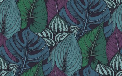 Behang Vector naadloos patroon met composities van hand getekende tropische planten