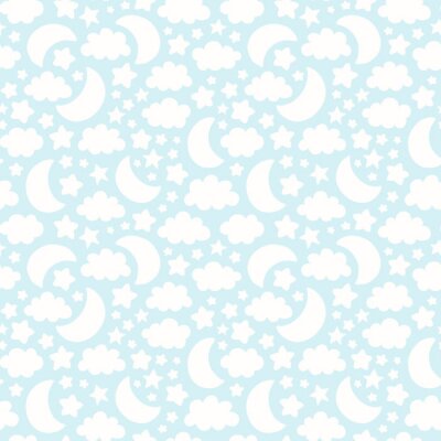 Behang Vector naadloos patroon met maan, wolk en sterrensilhouetten. Leuke baby, kinderen achtergrondillustratie.