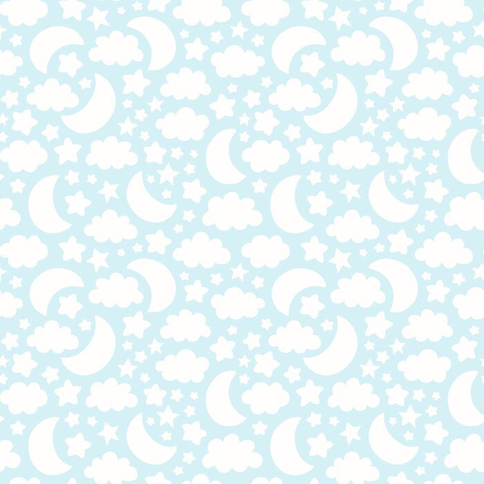 Behang Vector naadloos patroon met maan, wolk en sterrensilhouetten. Leuke baby, kinderen achtergrondillustratie.