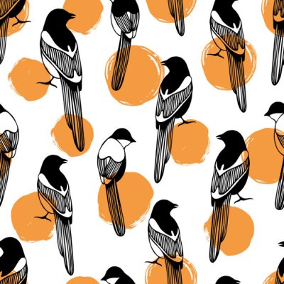 Behang Vector naadloos patroon met vogels. Goed voor de modestructuurprin