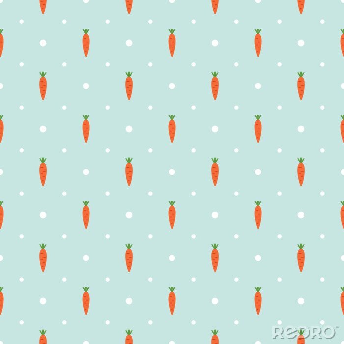 Behang Vector naadloos patroon met wortelen en witte stippen