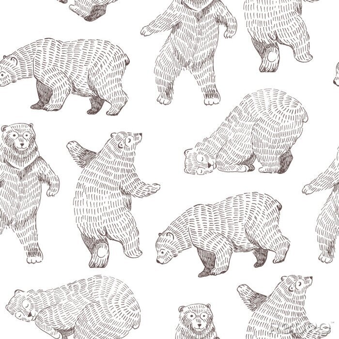 Behang Vector naadloze achtergrond met hand getrokken grappige beren. Hipster stijlvol ontwerp.