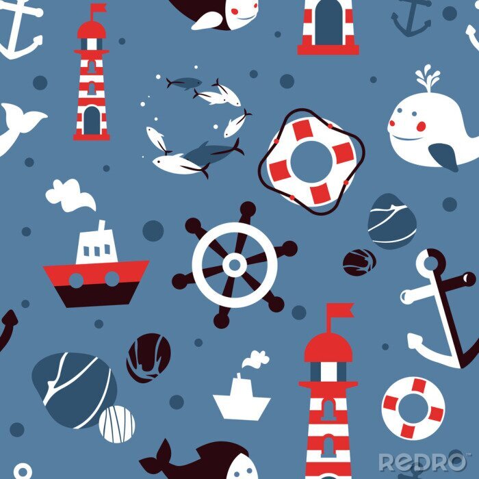 Behang Vector naadloze patroon met zee iconen