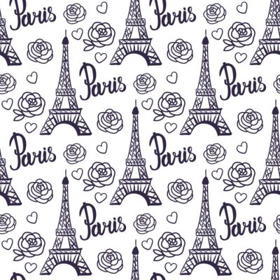 Behang Vector naadloze patroon Parijs zwarte inkt Eiffeltoren.