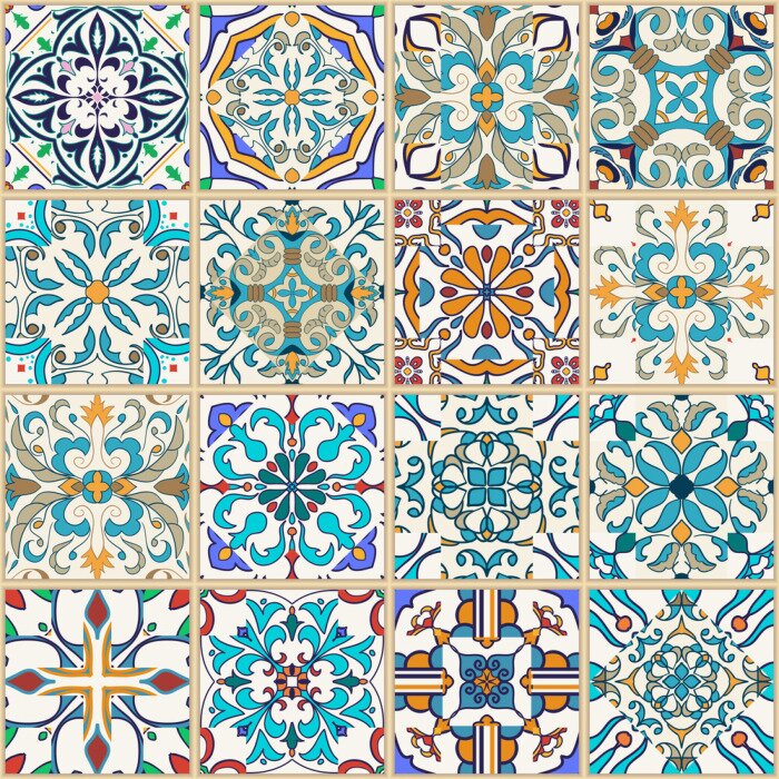 Behang Vector naadloze textuur. Mooie patchwork patroon voor design en mode met decoratieve elementen