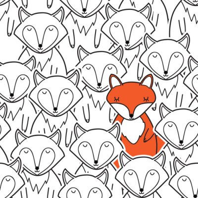 Behang Vector overzicht naadloze patroon met wolven en rode vos