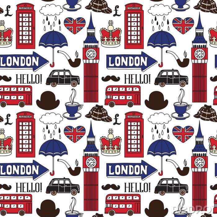 Behang Vector patroon met Londen symbolen en bezienswaardigheden