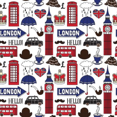 Behang Vector patroon met Londen symbolen en bezienswaardigheden