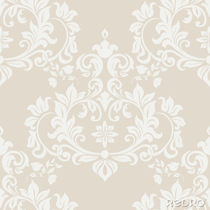 Behang Vector Patroon van het Damast ornament keizerlijke stijl. Sierlijke bloemen element voor stof, ontwerp, trouwkaarten, wenskaarten, behang. Bright beige kleur
