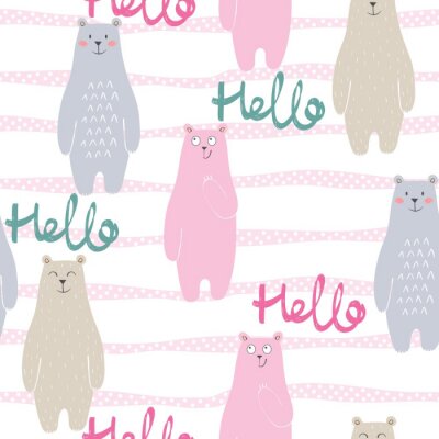 Behang Vector schattig naadloos patroon met cartoon beer