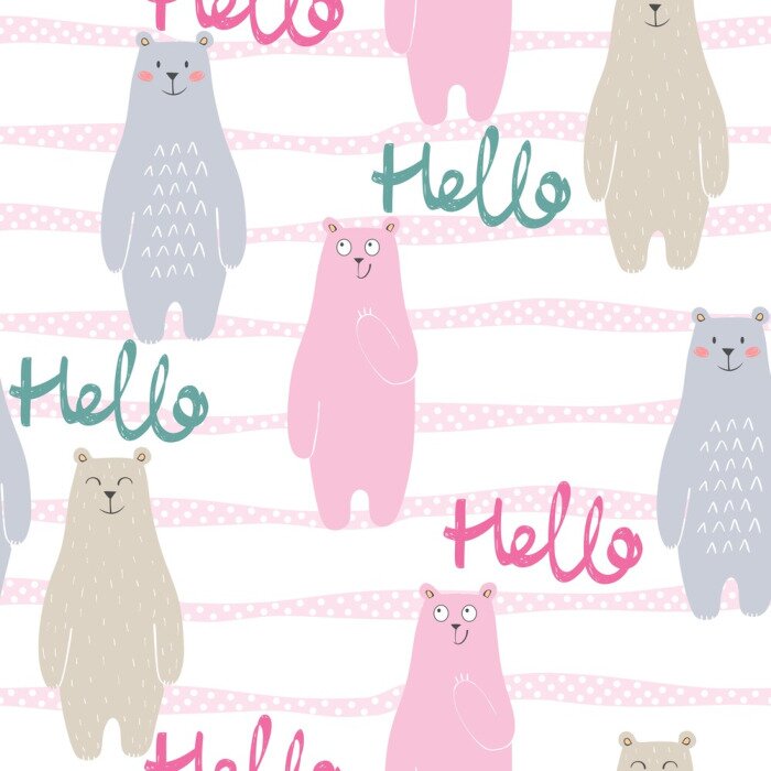 Behang Vector schattig naadloos patroon met cartoon beer