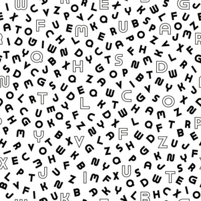 Behang Vector seamless alphabet pattern with black bold latin letters. White repeatable unusual background