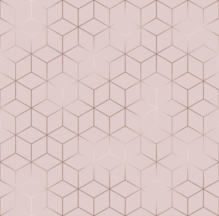 Behang Vector seamless hexagon background. Geometric pattern grid with rose gold lines