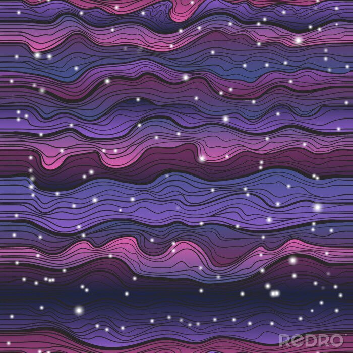 Behang Vector seamless pattern of colorful hand draw cosmic flowing wavewith stars. Colorful gradient galaxy background for your dessign.