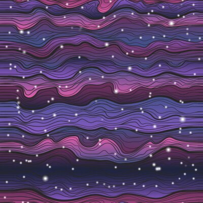 Behang Vector seamless pattern of colorful hand draw cosmic flowing wavewith stars. Colorful gradient galaxy background for your dessign.