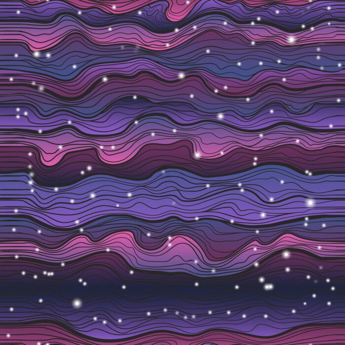 Behang Vector seamless pattern of colorful hand draw cosmic flowing wavewith stars. Colorful gradient galaxy background for your dessign.