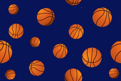 Behang Vector seamless pattern with basketball on blue background.