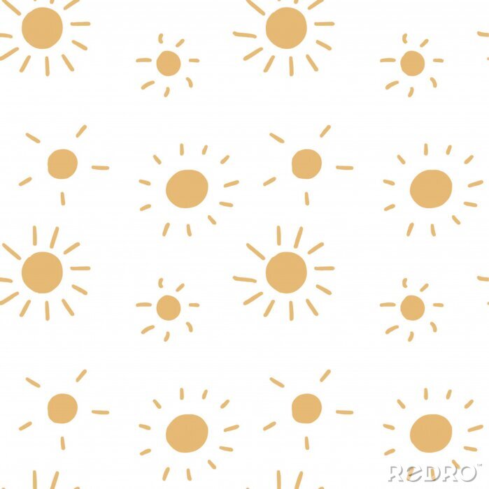 Behang Vector seamless pattern with cute sun on a white isolated background. Yellow cool smile. Use in textiles, clothing, stationery, wrapping paper, notepad covers, phone wallpaper