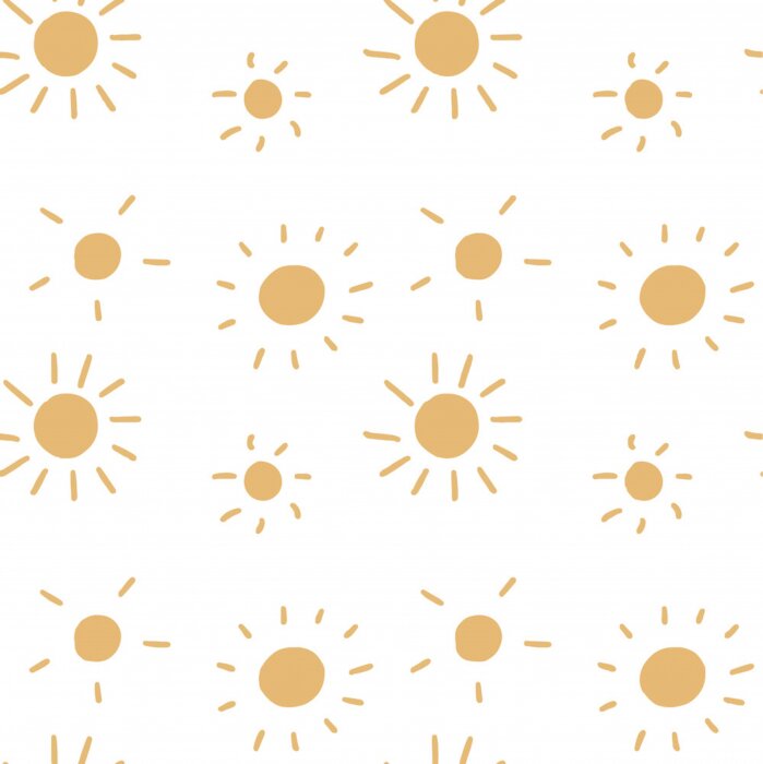 Behang Vector seamless pattern with cute sun on a white isolated background. Yellow cool smile. Use in textiles, clothing, stationery, wrapping paper, notepad covers, phone wallpaper