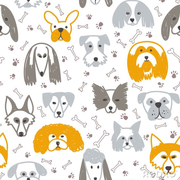 Behang Vector seamless pattern with dogs