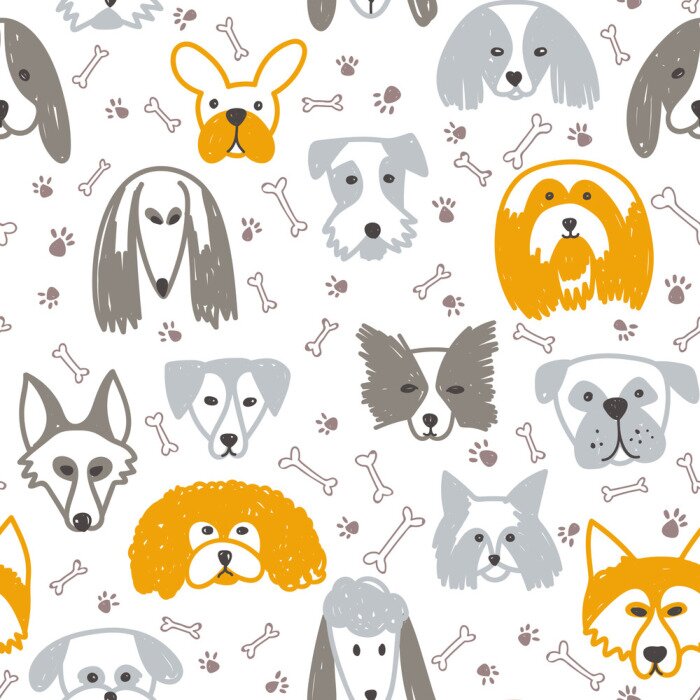 Behang Vector seamless pattern with dogs