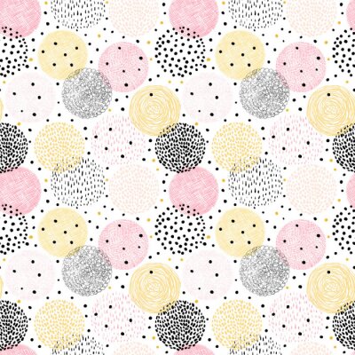 Behang Vector seamless pattern with hand drawn geometric shapes - circles for gift wrapping and backgrounds