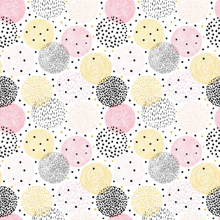 Behang Vector seamless pattern with hand drawn geometric shapes - circles for gift wrapping and backgrounds