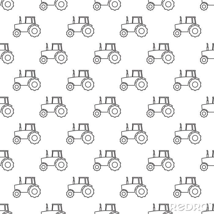 Behang Vector seamless pattern with linear tractors. Seamless pattern.