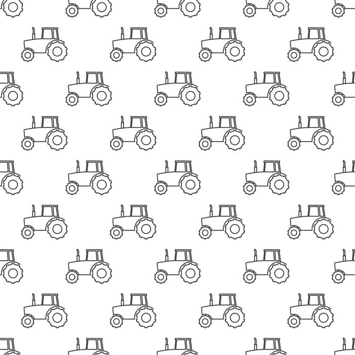 Behang Vector seamless pattern with linear tractors. Seamless pattern.