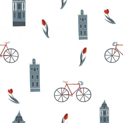 Behang Vector seamless pattern with typical Amsterdam symbols