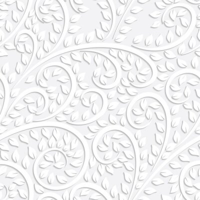 Behang Vector white floral seamless pattern with shadow