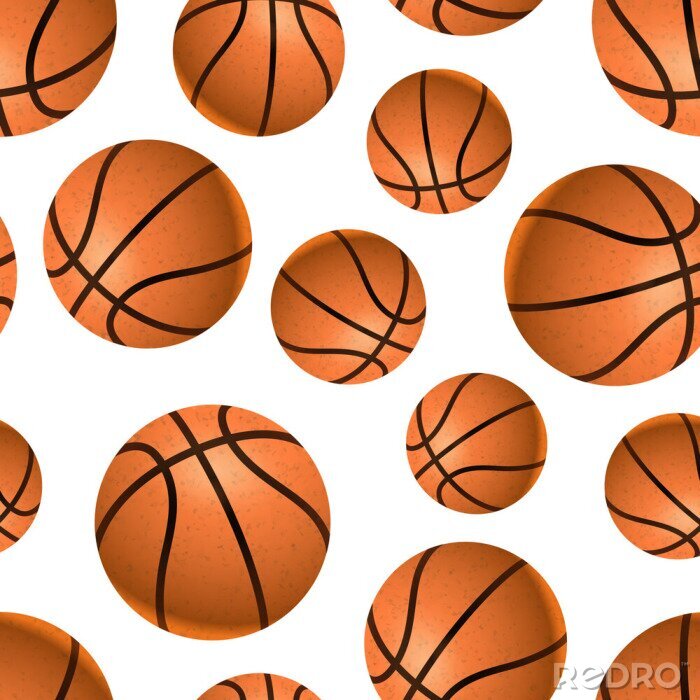 Behang Veel realistische basketbal ballen op wit, naadloos patroon