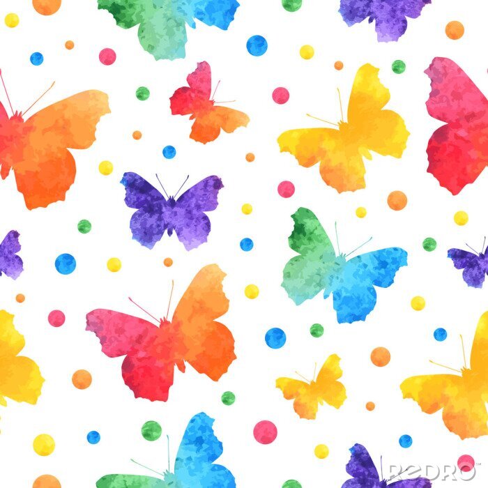 Behang Veelkleurige vlinders geschilderd met waterverf