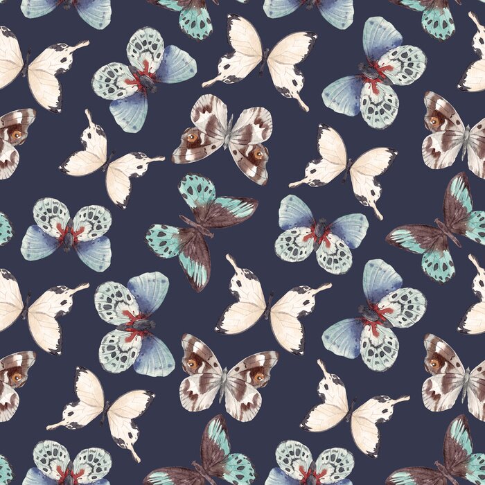 Behang Veelkleurige vlinders op een donkere achtergrond