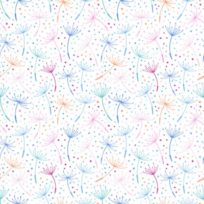 Behang Veelkleurige vrolijke afbeelding van paardebloemzaden