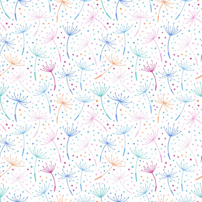 Behang Veelkleurige vrolijke afbeelding van paardebloemzaden