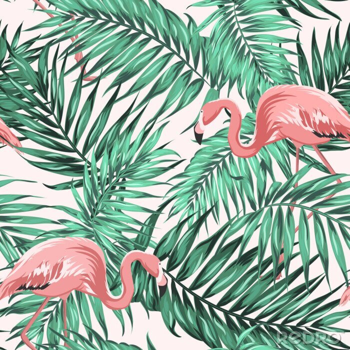 Behang Verborgen flamingo's tussen bladeren