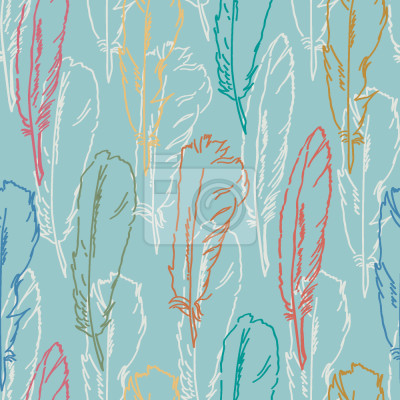 Behang Veren Handdrawn Azur