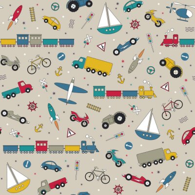 Behang verkeer elementen patroon op beige achtergrond