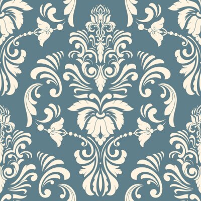 Behang Verouderd ornament patroon in blauwtinten