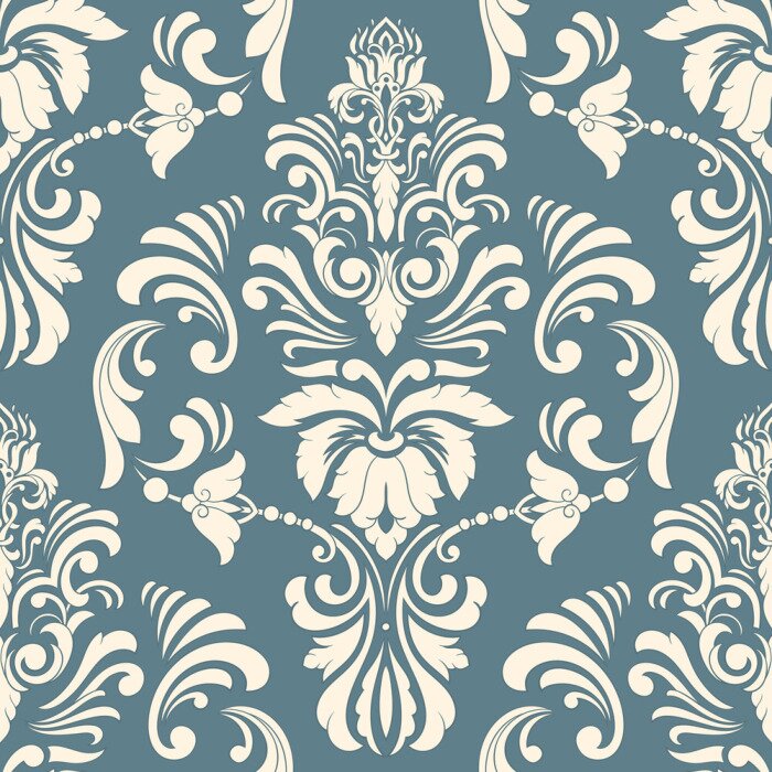 Behang Verouderd ornament patroon in blauwtinten