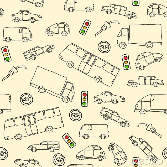 Behang Vervoer doodle - vectorillustratie