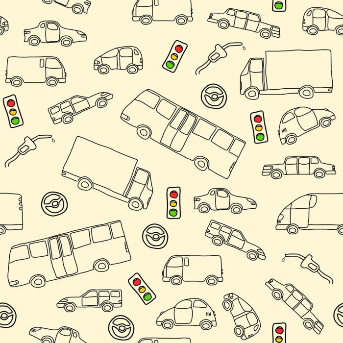 Behang Vervoer doodle - vectorillustratie