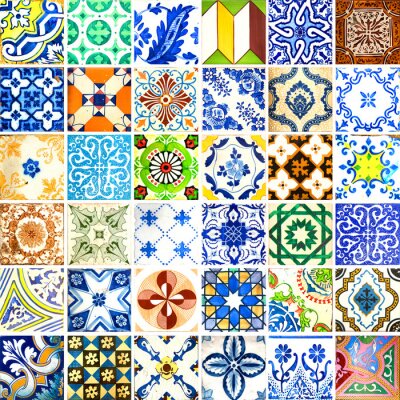 Behang Verzameling van oranje patronen tegels